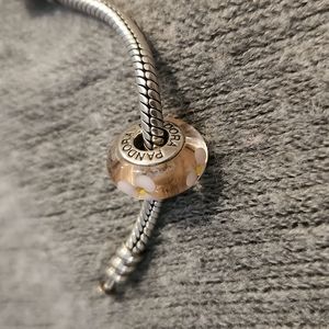 Authentic PANDORA Murano Glass Screw Core Light Pink Flower on Rose Gold glass